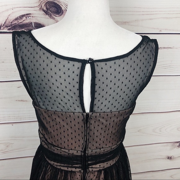 BCX Black & Nude Illusion Neckline Polka Dot Dress - Picture 7 of 9